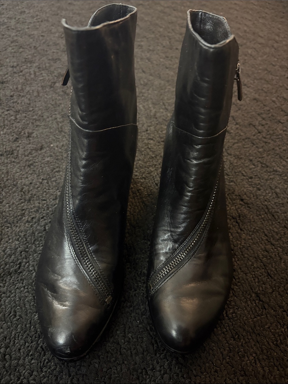 Women's Black Leather Ankle Booties with Unique Zip-Around Detail